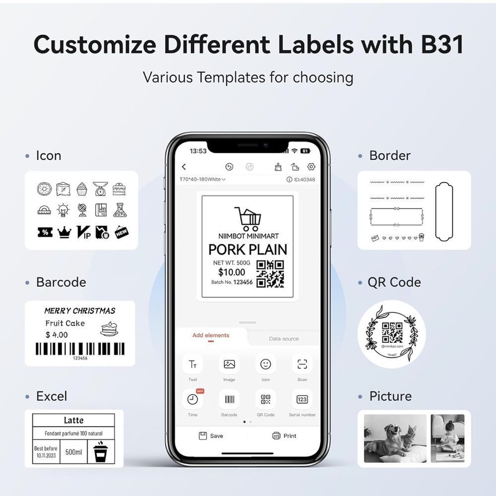 NIIMBOT B31 Label Maker Machine, 3 Inch Portable Label Printer Thermal Sticker - Picture 7 of 10